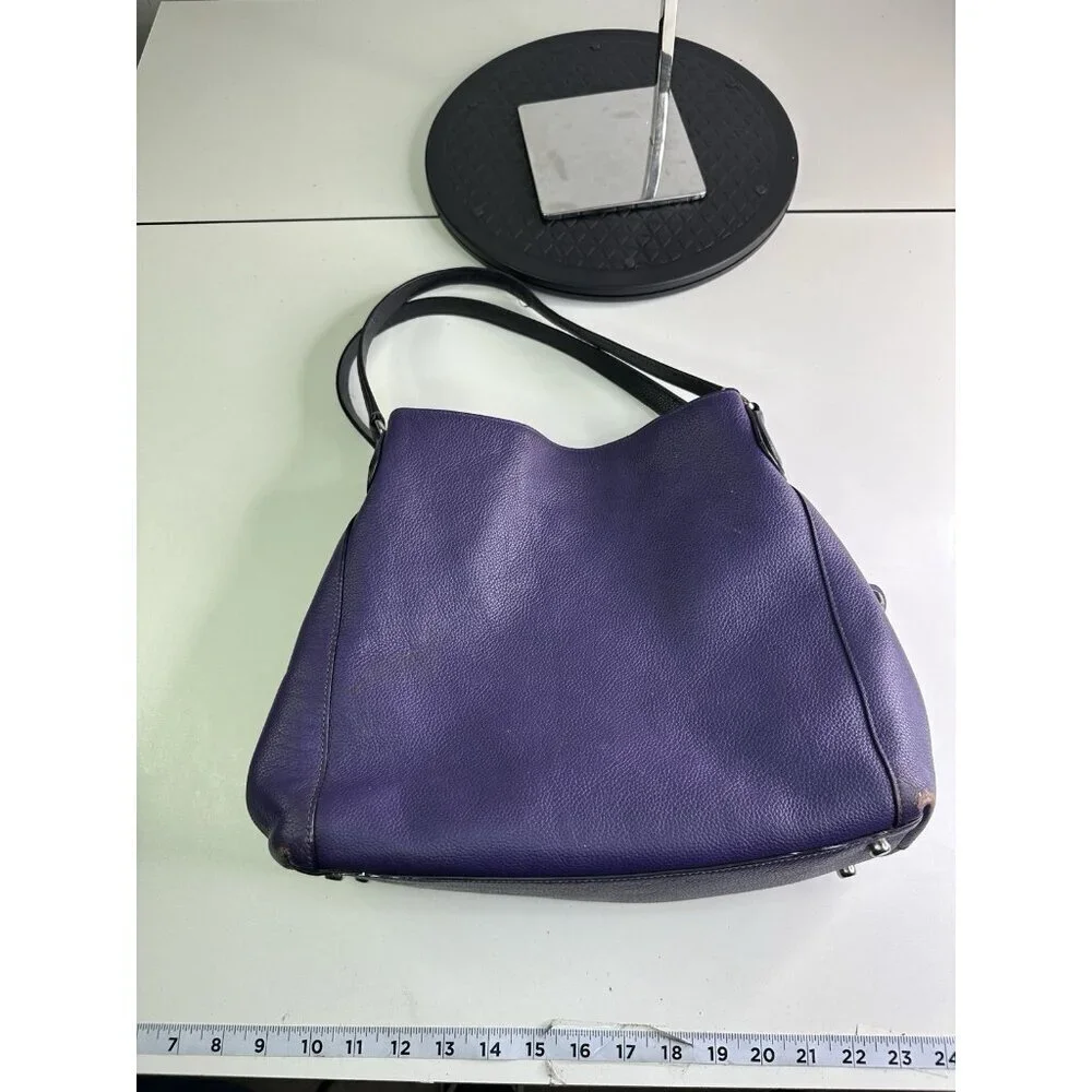 Vtg Coach Turnlock Edie Dark Purple Pebble Leather Shoulder Bag